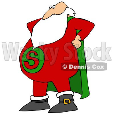 Clipart Illustration of Super Santa Wearing A Red Suit With A Green Cape, Standing With His Hands On His Hips © djart #26591