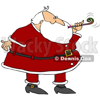 Clipart Illustration of Santa In A Suit, Blowing A Noise Maker At A New Year's Party © djart #27262
