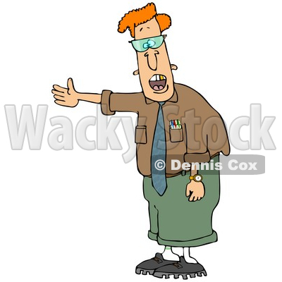 Clipart Illustration of a Geeky Red Haired Man In Glasses, Talking And Holding His Arm Out To The Left © djart #28754