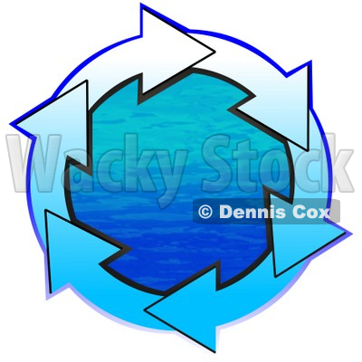 Clipart Illustration of a Circle Of Gradient White And Blue Arrows Around Blue Water © djart #28758