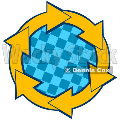 Clipart Illustration of a Circle Of Yellow Arrows Around A Blue Checkered Center © djart #28790