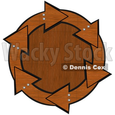 Clipart Illustration of a Circle Of Brown Wood Arrows With Bolts Around A Wood Grain Center © djart #28796