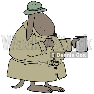 Clipart Illustration of a Poor, Homeless Dog In A Trench Coat And Hat, Standing And Holding A Cup, Asking For Spare Change © djart #28978
