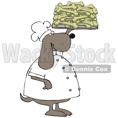 Clipart Illustration of a Pleased Dog Chef In A Uniform, Holding Up A Tray Of Doggy Biscuits In A Bakery © djart #29233