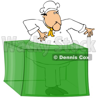 Clipart Illustration of a Male Chef Stuck In A Giant Block Of Lime Gelatin Dessert © djart #29249
