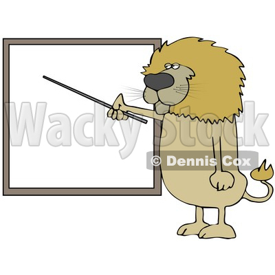 Clipart Illustration of a Male Lion Standing And Using A Pointer Stick To Discuss Rules On A Blank Board © djart #31044