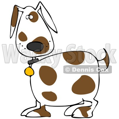 Clipart Illustration of a Cute White Dog With Brown Spots, Wearing A Collar And Looking At The Viewers © djart #31526