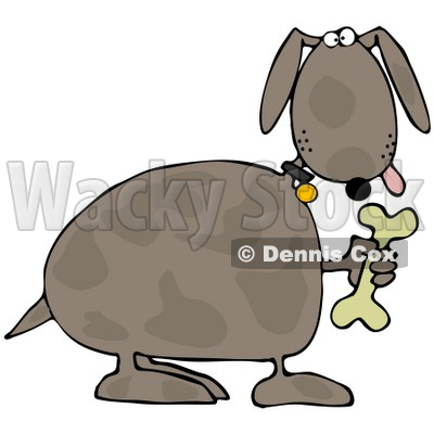 Clipart Illustration of a Goofy Brown Spotted Dog Holding Up A Bone © djart #34041