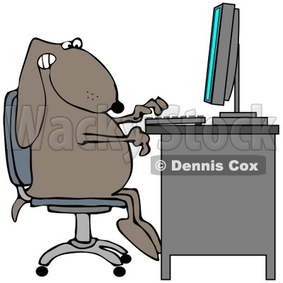 Clipart Illustration of a Brown Dog Sitting At A Desk And Using A Desktop Computer © djart #35082