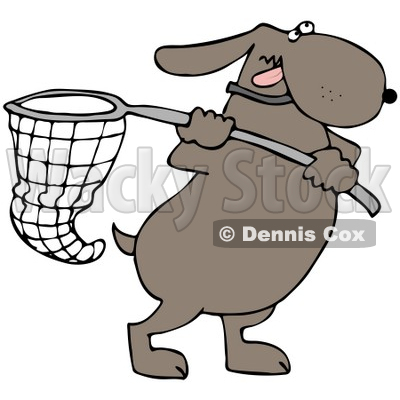 Clipart Illustration of an Ambitious Dog Running With A Net © djart #36992