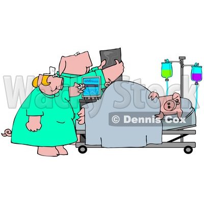 Clipart Illustration of a Nurse And Doctor Pig Attending To A Patient In A Hospital © djart #38907