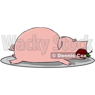 Clipart Illustration of a Roasted Pink Pig With An Apple In Its Mouth, Served On A Platter © djart #40570