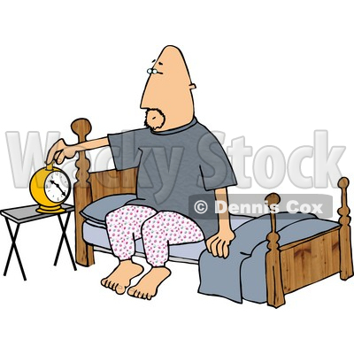 Man Setting His Alarm Clock Before Going to Sleep In His Bedroom Clipart © djart #4137