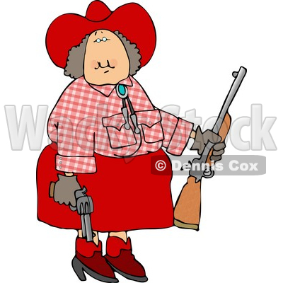 Cowgirl Holding a Rifle and a Pistol at a Firearm Target Practice Area Clipart © djart #4180