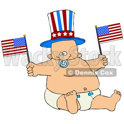 Clipart Illustration of an Uncle Sam Baby Boy In A Diaper, Waving American Flags © djart #41828