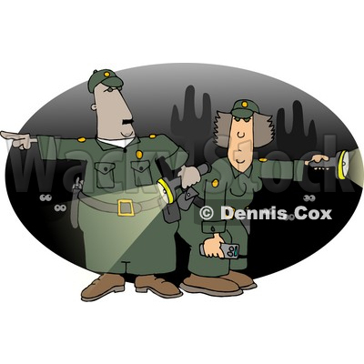 Male and Female Mexican Border Patrol Police Officers Looking For Illegal Immigrants Crossing the US Border at Night Clipart © djart #4233