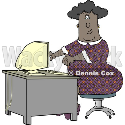 Obese African American Secretary Working On a Computer Clipart © djart #4258