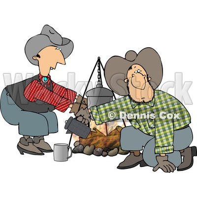 Cowboy and Cowgirl Beside a Campfire Clipart © djart #4262