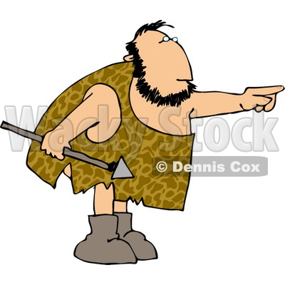 Caveman Holding a Spear and Pointing His Finger at Something Clipart © djart #4281