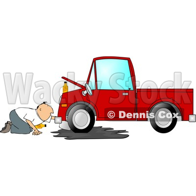 Man Trying to Give a Red Truck an Oil Change Clipart © djart #4285
