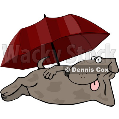Happy Summertime Dog Laying at the Beach Under an Umbrella Clipart © djart #4364