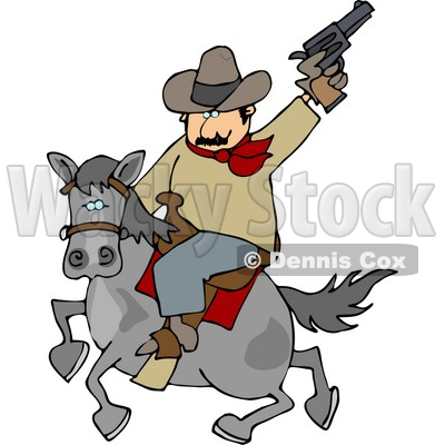 Cowboy Riding Horse While Pointing and Shooting Gun Into the Air Clipart © djart #4396