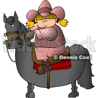 Teenage Cowgirl Riding a Saddled Horse with Reins Clipart © djart #4398