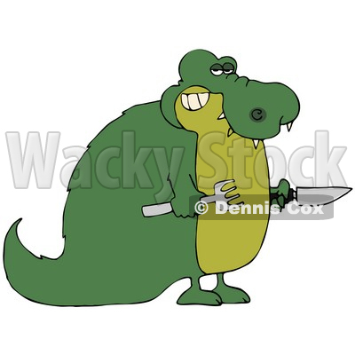 Clipart Illustration of a Hungry Green Gator Holding A Knife And Fork © djart #44173