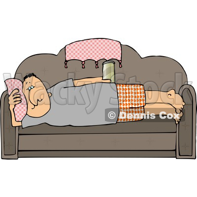 Male Couch Potato Laying On His Couch, Watching TV, and Drinking Beer Clipart © djart #4418
