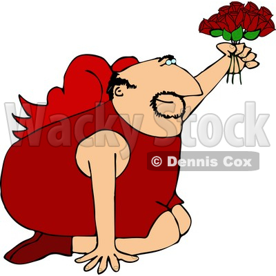 Valentine's Day Cupid Man On His Knees Offer a Dozen Red Roses to His Lover Clipart © djart #4419