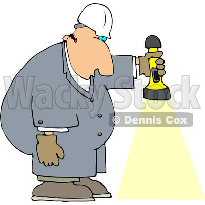 Male Worker Shining a Flashlight Towards the Ground Clipart © djart #4432