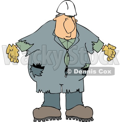 Male Worker Wearing Old Coveralls and a White Hard Hat Clipart © djart #4439