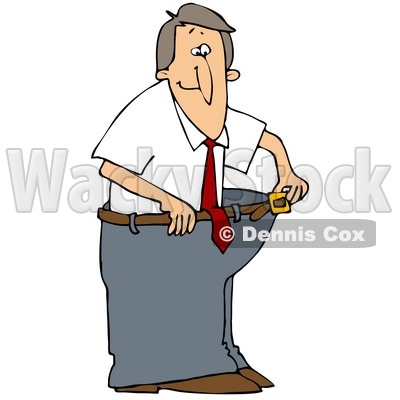 Clipart Illustration of a Skinny Man Wearing His Fat Pants, Holding The Belt Away From His Waist © djart #45027