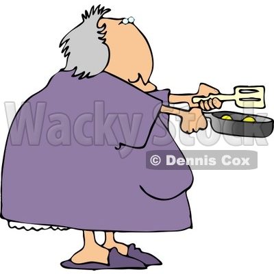 Obese Woman Cooking Breakfast Eggs In a Skillet Clipart © djart #4504