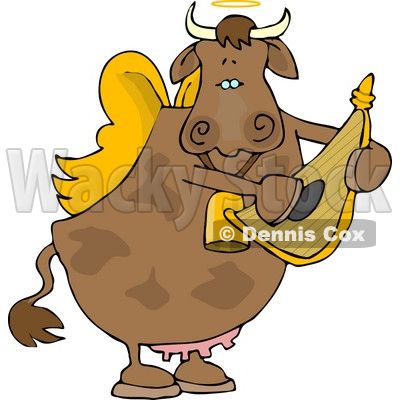 Cupid Angel Cow Playing a Small Harp Clipart © djart #4533