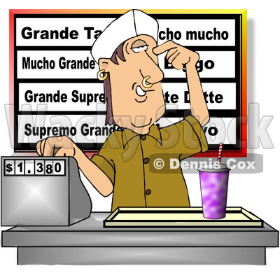 Teenage Boy Working the Cash Register at a Fast Food Mexican Restaurant Clipart © djart #4641