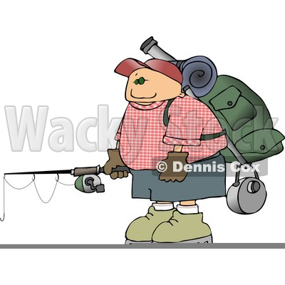 Young Male Hiker Carrying Camping Gear and a Fishing Pole Clipart © djart #4657