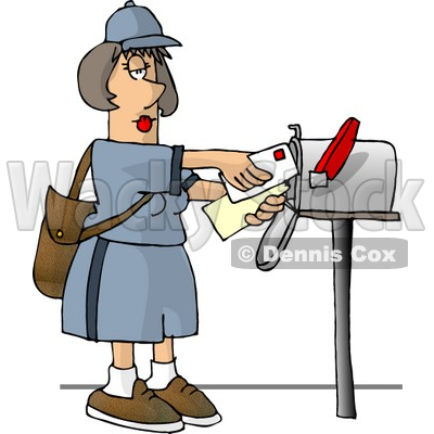 Female Mail Carrier Delivering Mail Into a Mailbox Clipart © djart #4683