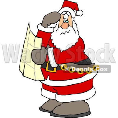 Lost Santa Clause Holding a Map and Looking for Directions Clipart © djart #4703