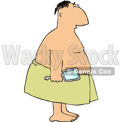 Clean Showered Man Wearing a Towel Around His Waist and Holding a Mirror Clipart © djart #4718
