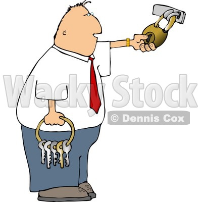 Businessman Holding a Ring of Keys and Unlocking a Padlock Clipart © djart #4762
