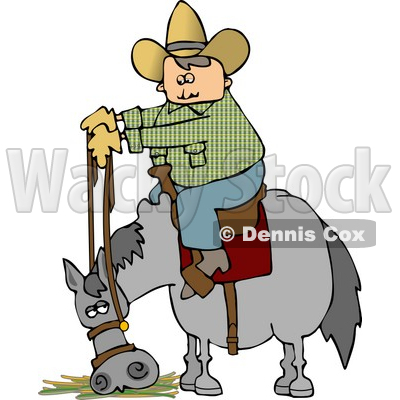 Cowboy Sitting On Horse Eating Hay Clipart © djart #4774