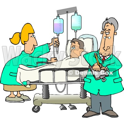 Nurse and Doctor Caring for a Hospitalized Man Attached to an IV Fluid Drip Line Clipart © djart #4796