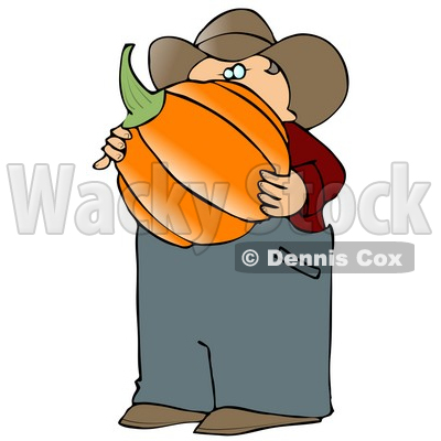 Caucasian Male Farmer Carrying a Freshly Harvested Halloween Pumpkin from His Garden Clipart © djart #4869