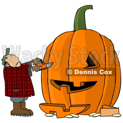 Man Carving a Face Into Big Pumpkin for Halloween Clipart © djart #4872