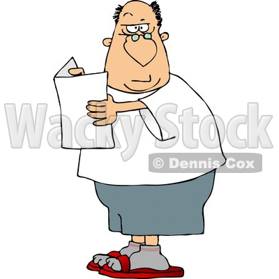 Confused Man Holding a Blank Flier and Raising His Eyebrow  Clipart © djart #5022