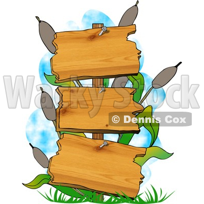 Blank Swamp Signs with Cattails and Grasses Clipart © djart #5154