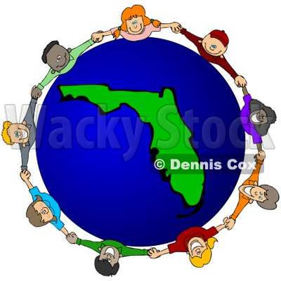 Royalty-Free (RF) Clipart Illustration of a Circle Of Children Holding Hands Around A Florida Globe © djart #51809