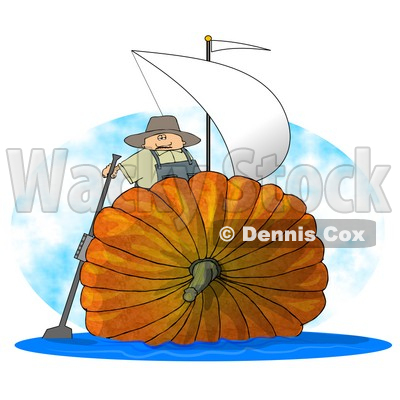 Humorous Man Sailing On an Oversized Pumpkin Sailboat Clipart © djart #5227