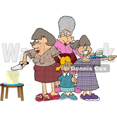 Mother Cutting Her Daughters Birthday Cake Clipart Picture © djart #5902